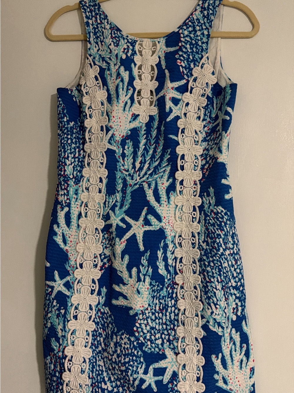 Lilly Pulitzer Blue Coral Print Dress with White Lace Trim 6
